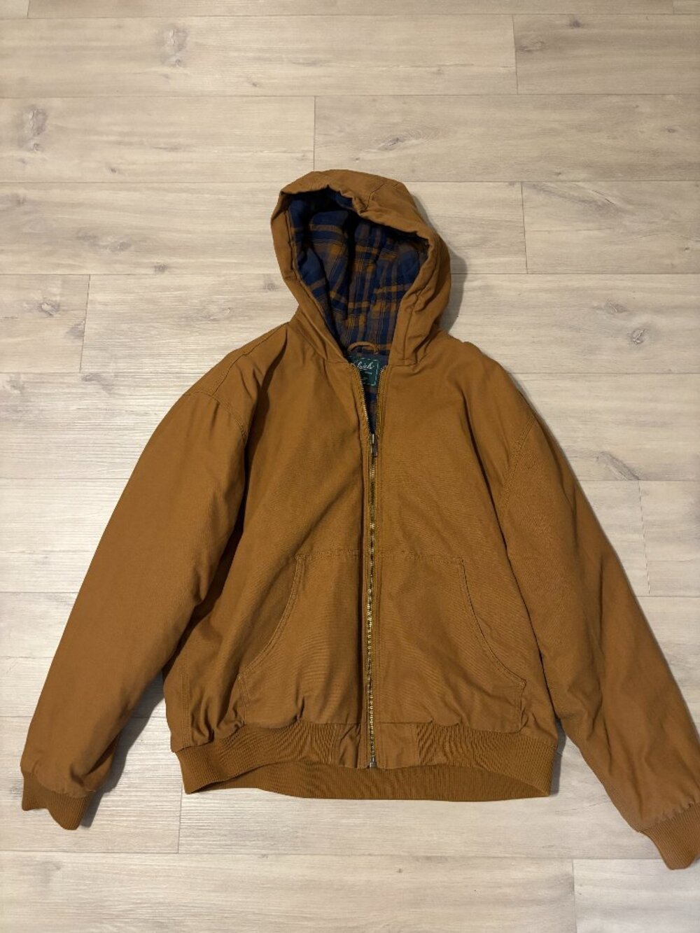 Woolrich Green Label Canvas Hooded Flannel-Lined Jacket in Tan XL